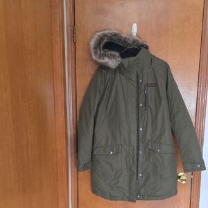 Columbia Olive Jacket with Faux Fur Trim